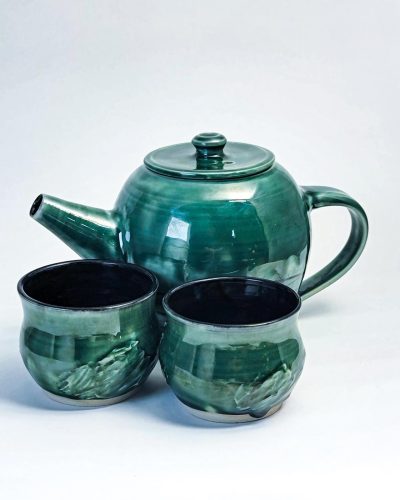 porcelain teapot and yunomis